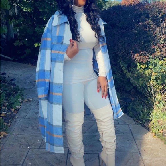 Plaid button down shacket blue combo. Size Large. NWT - Picture 3 of 5